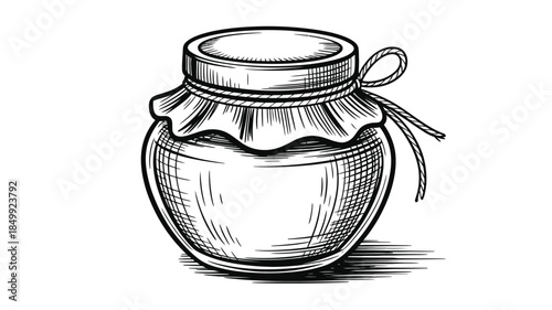 A vintage style sketch of a glass jar with a tied string