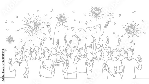 people celebrating with fireworks and drinks