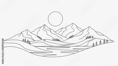 mountain landscape with trees and moon