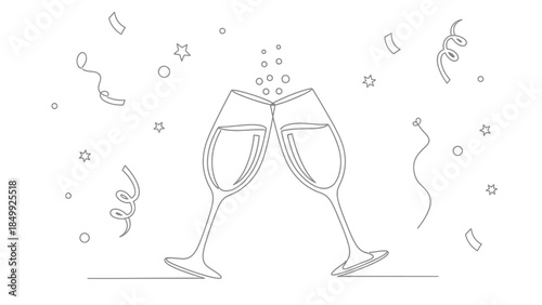 Champagne celebration line art
