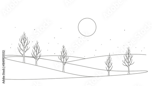 minimalist winter landscape with bare trees