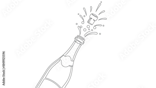 line art Champagne bottle close-up