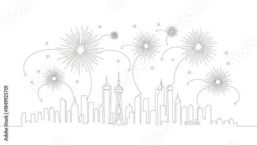 fireworks over city skyline illustration