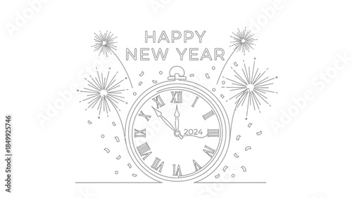 New Year clock with fireworks