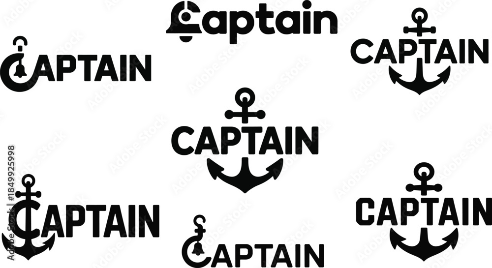 Obraz premium Captain Logo with Anchor Symbol in Modern Typography on White Background for Branding