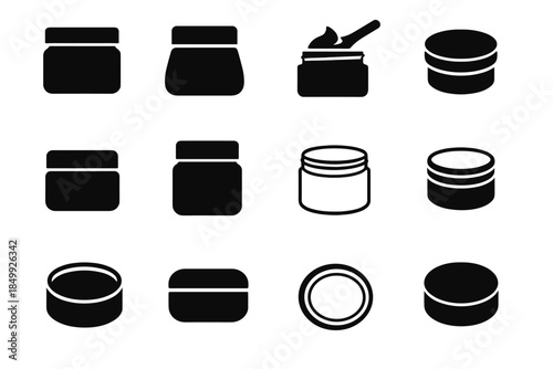 Cosmetic vector icon jar sample icons oval cream lid container glass outline