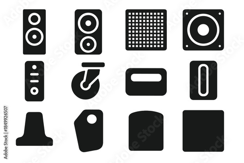 Party icon set vector wheel hole panel top speaker subwoofer ridge slab