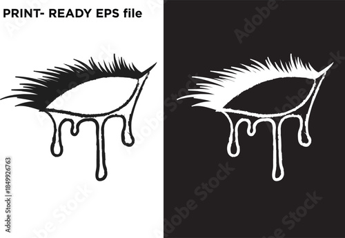 Hand Drawn Dripping Eye Sketch Illustration – Abstract Melting Eyelash Grunge Line Art Vector