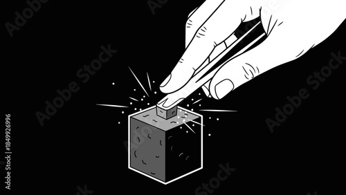 Hand Pressing Button on Cube Device.