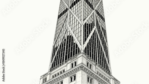 Top view of a skyscraper roof architecture in a modern city sketch