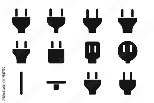 Straight plug icon charger icons tension vector electrical prong tile pair base