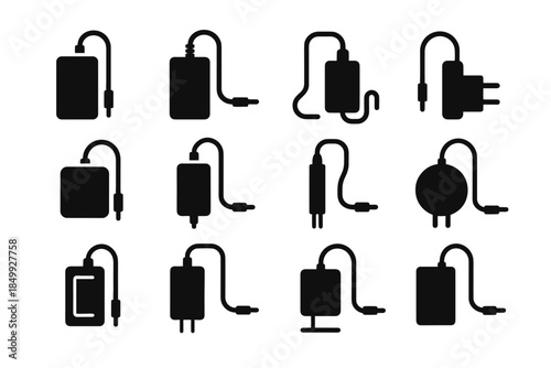 Adapter slim block line icon fixed path stable face vector cable power