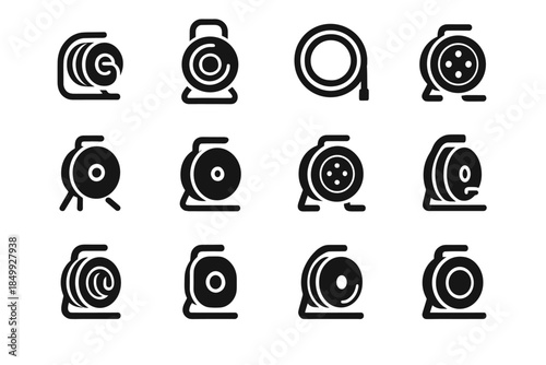 Cable exit strip mini vector icon rim drum light compact reel