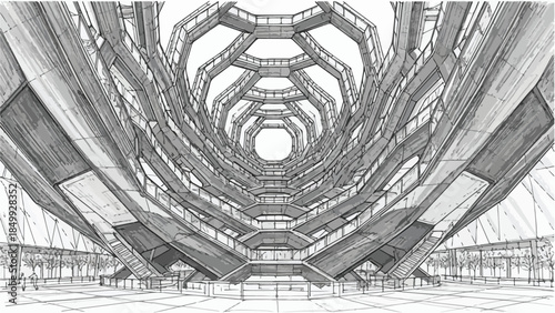 Futuristic interior of a modern spaceship or space station hall sketch