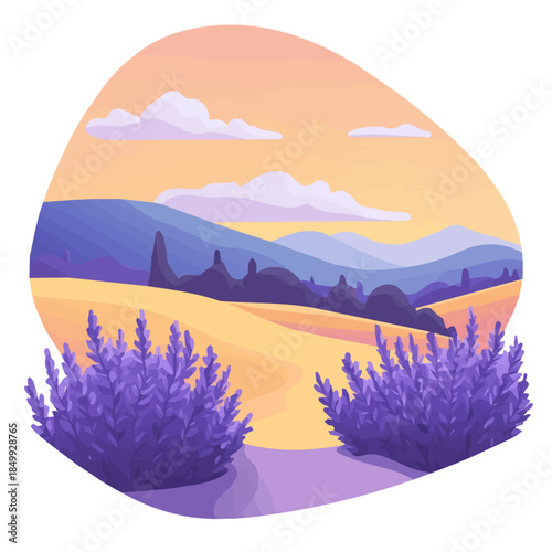 An Imaginary 2D flat icon lavender field, modern element in vector and EPS format, clean vector, isolated on a white background, An Icon clipart set