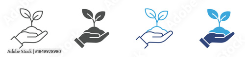 Plant in hand icon set. representing growth and development concept, Vector illustration . 