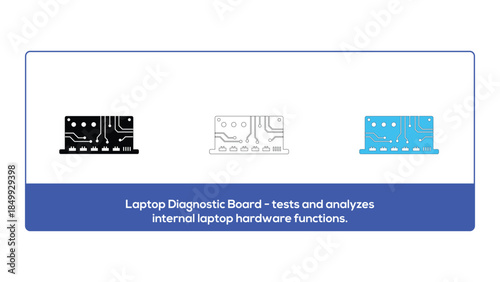 Laptop diagnostic board icon for testing internal hardware functions