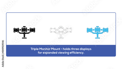 Triple monitor mount for enhanced viewing efficiency