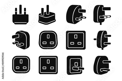 Icons vector arc plate plug icon base adapter strip compact uk contour