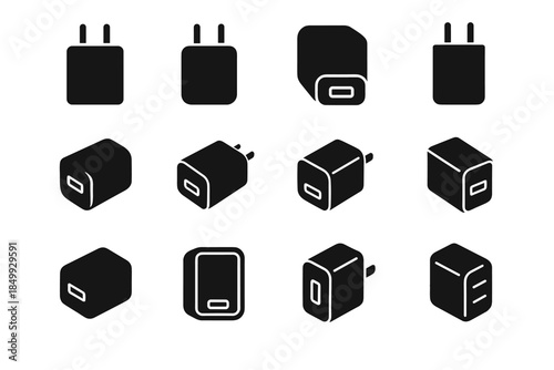 Block usb support strip groove prong icon vector base charger cavity