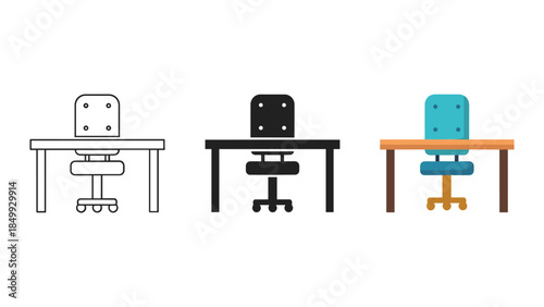 Office chairs and desks in different styles
