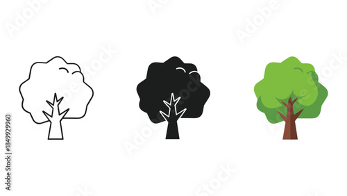Tree Icon Set Outline Silhouette Colorful Illustration