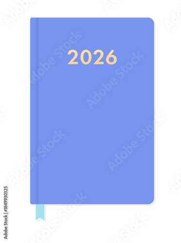 青い表紙の2026年の手帳や日記のイラスト - シンプルな予定や目標･年間計画のイメージ素材