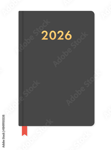 黒い表紙の2026年の手帳や日記のイラスト - シンプルな予定や目標･年間計画のイメージ素材