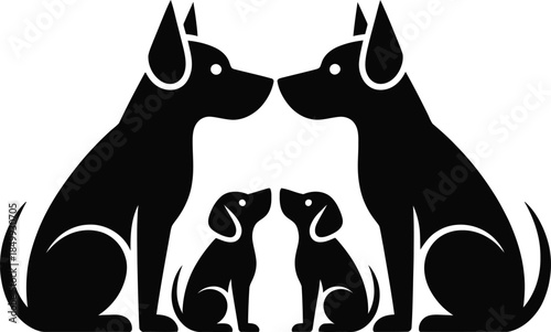 Loving Dog Family Silhouette Illustration