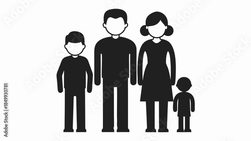 Black silhouettes of a family with two children standing together