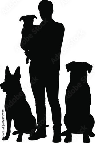 Man with His Beloved Dogs Silhouette Illustration