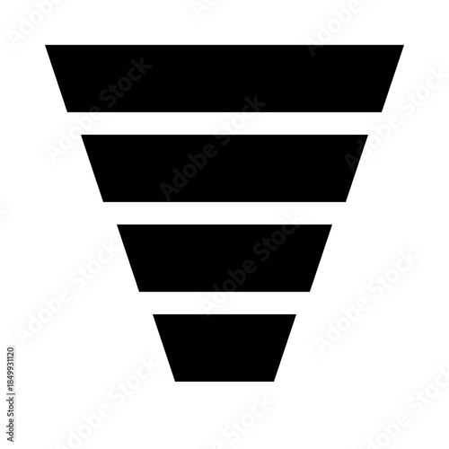Funnel Concept: A graphic representation, showcasing the downward journey of a funnel with its unique design, embodies the concept of progression, from a broad perspective into a more targeted.