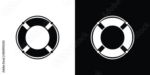Life Preserver Icon Divided In Black And White Background, Safety Equipment