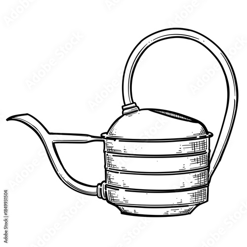 vintage watering can vector line art hand drawn illustration