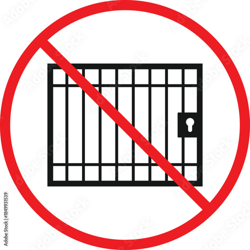 No Prison Symbols. Jail forbidden icon. Human rights and liberty signs. Release and freedom signs. Social justice and reform symbols
