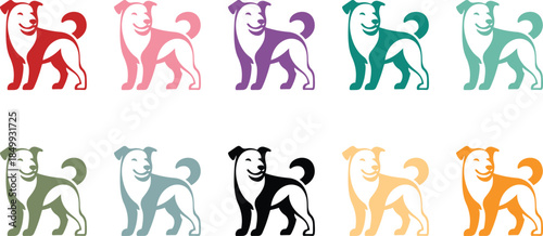 Happy dog icons in various colors, Colorful canine icon collection for design