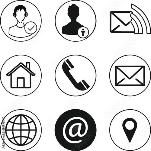 Editable stroke contact icon set, thin line social media network icons collection,