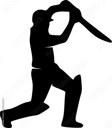 Minimal Cricket Silhouette Logo in Black on White Vector Style