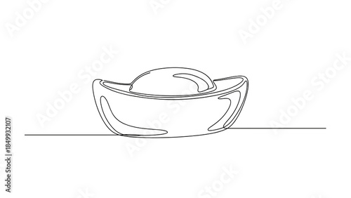 Chinese gold ingot in one line drawing style for Lunar New Year and wealth symbolism