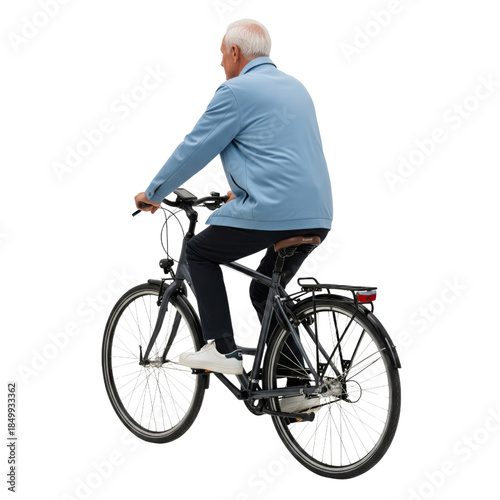 Senior man riding a bicycle isolated on white