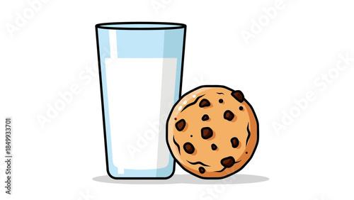 A delightful and classic pairing of a tall glass of fresh milk with a delicious chocolate chip cookie, perfect for a comforting snack or a sweet indulgence