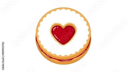 Sweet heart-shaped jam biscuit with white icing, a delicious treat for any occasion