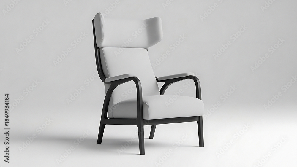 Obraz premium White Leather Armchair with Dark Wood Frame Against Plain Background modern chair
