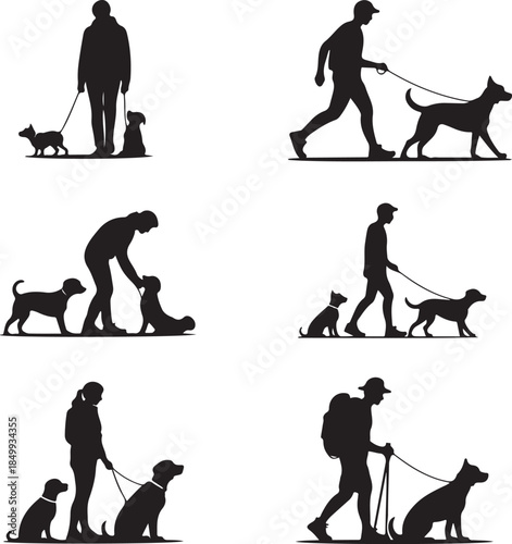 Dog Walking Silhouette Icon Set