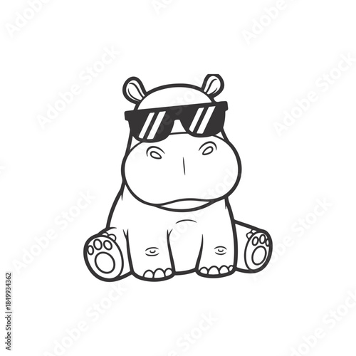 A cute cartoon hippopotamus wearing sunglasses