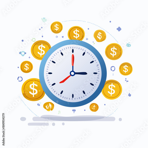 Clock face with dollar coins indicating time management and finances concept