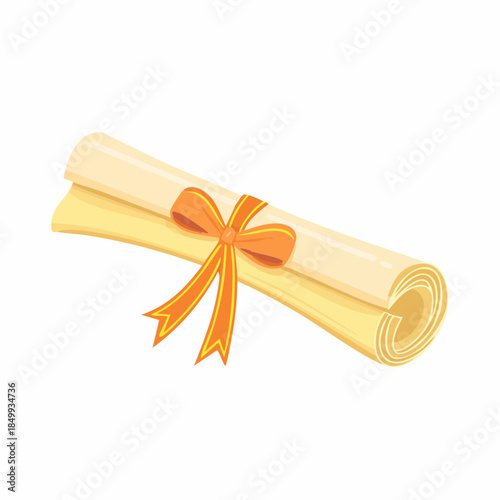 Rolled parchment scroll with ribbon isolated on white background