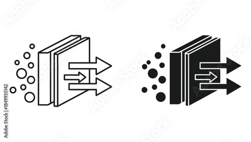 Effective filtration process icon showing particles being stopped by a protective barrier