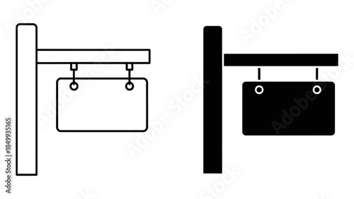 Blank hanging sign icon set in outline and solid styles for various notices