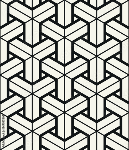 Vector seamless pattern. Modern geometric print. Repeating abstract background. Striped triple triangles. Striped geometric elements.